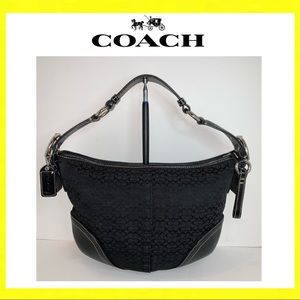 Coach Black Signature Jacquard Leather Hobo